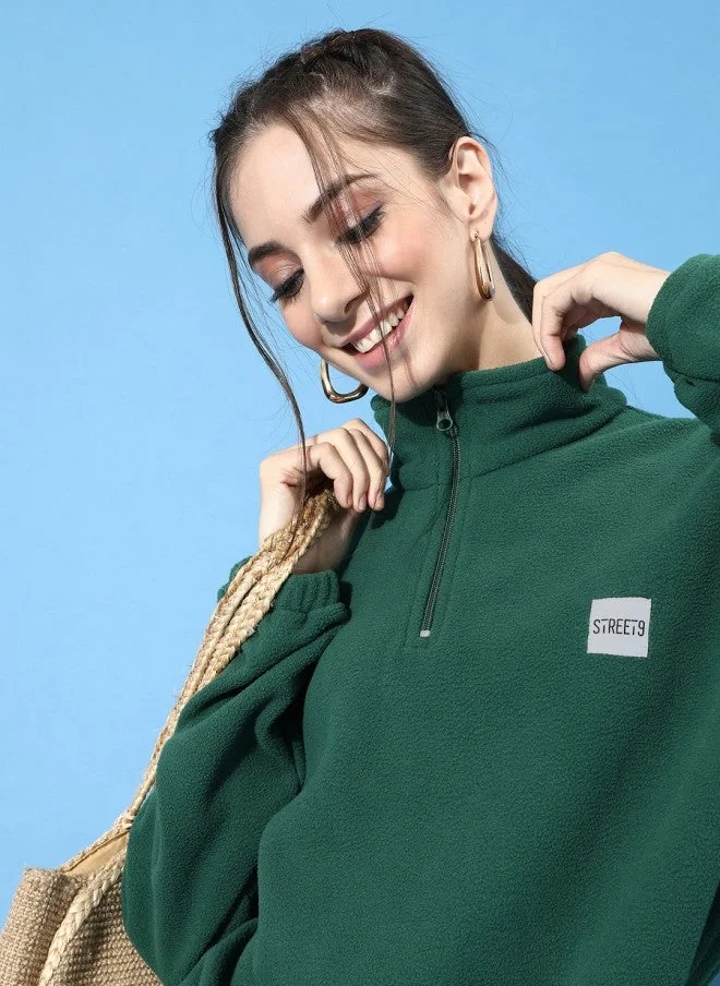 Fleece Pullover Sweatshirt for Women in Green