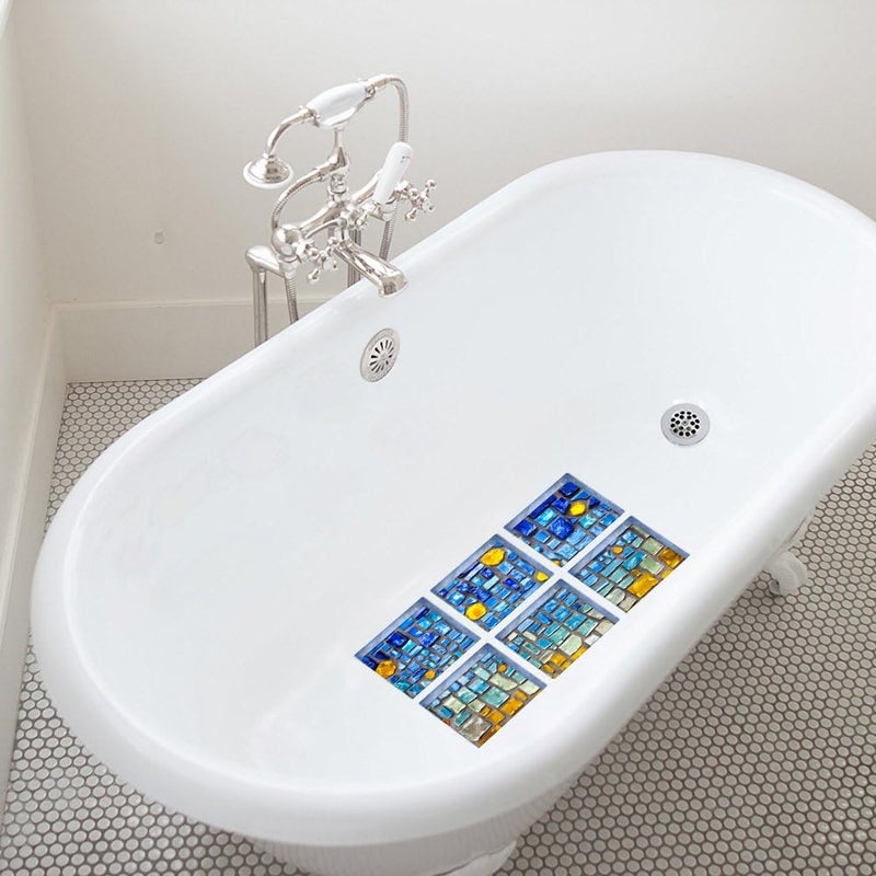 ChezMax 3D Stereoscopic Blue Mosaic DIY Anti Slip Safety Shower Bath Tub Decal Stickers Bathtub Appliques 6 Pcs 5.9" X 5.9" - Image 4