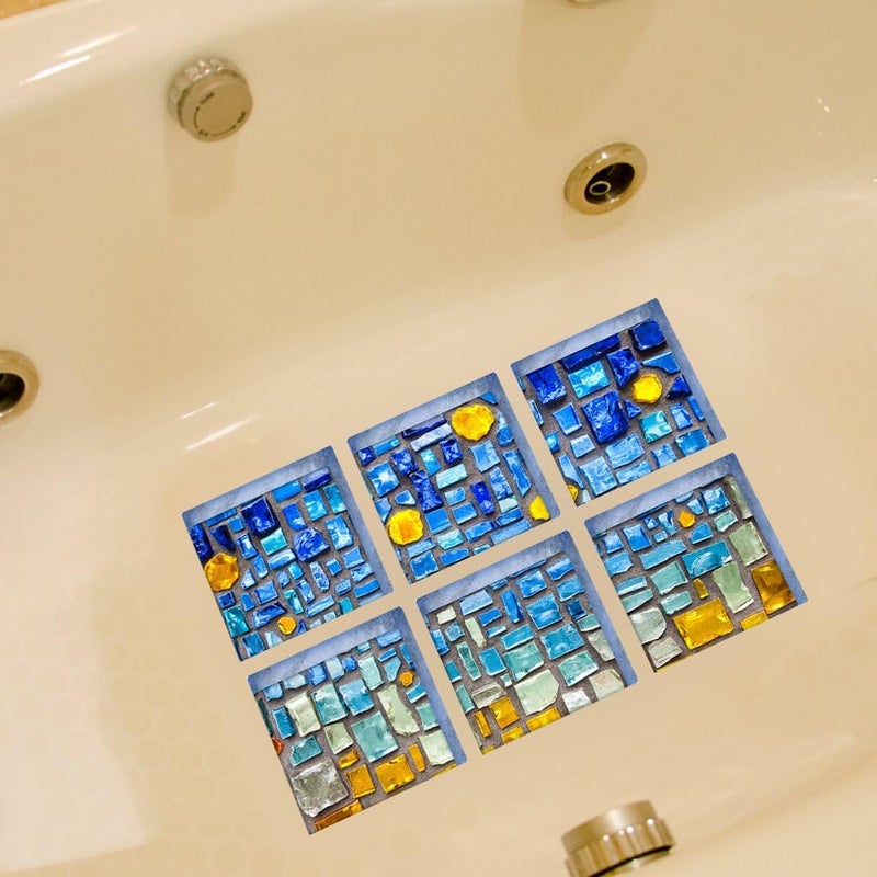 ChezMax 3D Stereoscopic Blue Mosaic DIY Anti Slip Safety Shower Bath Tub Decal Stickers Bathtub Appliques 6 Pcs 5.9" X 5.9" - Image 3