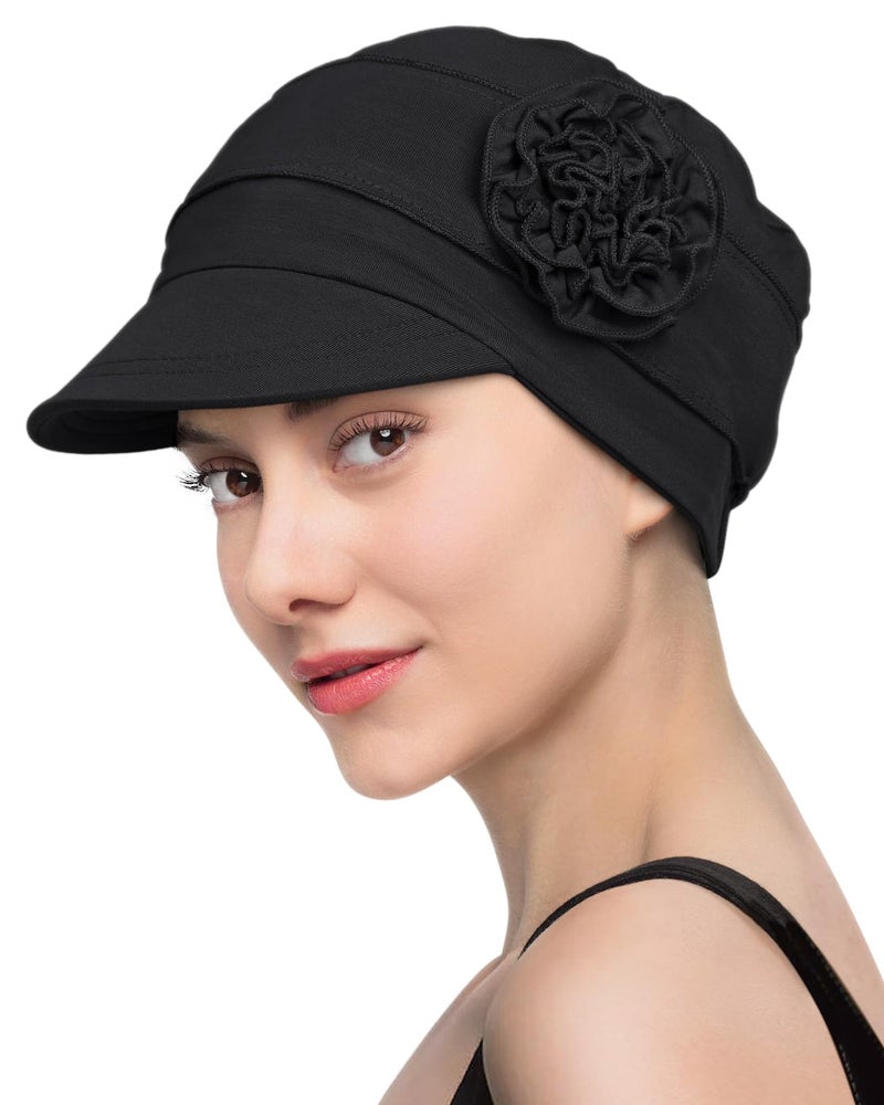 Hachapy Chemo Headwear for Women Summer Cool Cancer Cap for Chemotherapy Patients Lightweight Hats Black - Image 2