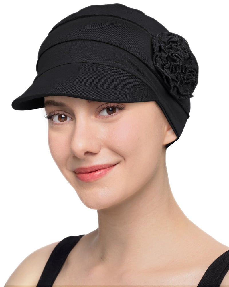 Hachapy Chemo Headwear for Women Summer Cool Cancer Cap for Chemotherapy Patients Lightweight Hats Black - Image 1