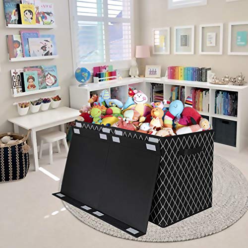 VERONLY Toy Chest Box Storage Bins for Boys Girls, Kids Large Collapsible Sturdy Container Organizer with Fabric Flip-Top Lid & Handles for Clothes, Blanket, Nursery, Playroom, Bedroom 24.5x13x16 (Black) - Image 3