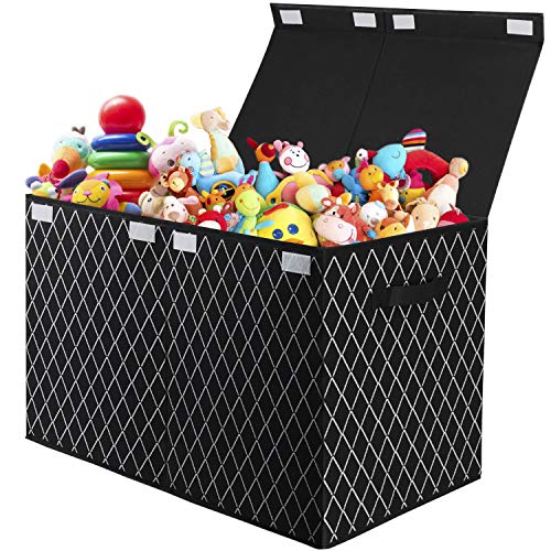 VERONLY Toy Chest Box Storage Bins for Boys Girls, Kids Large Collapsible Sturdy Container Organizer with Fabric Flip-Top Lid & Handles for Clothes, Blanket, Nursery, Playroom, Bedroom 24.5x13x16 (Black) - Image 1