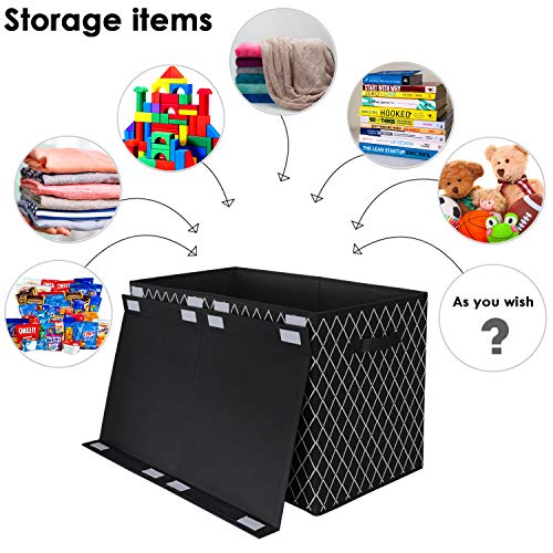 VERONLY Toy Chest Box Storage Bins for Boys Girls, Kids Large Collapsible Sturdy Container Organizer with Fabric Flip-Top Lid & Handles for Clothes, Blanket, Nursery, Playroom, Bedroom 24.5x13x16 (Black) - Image 2