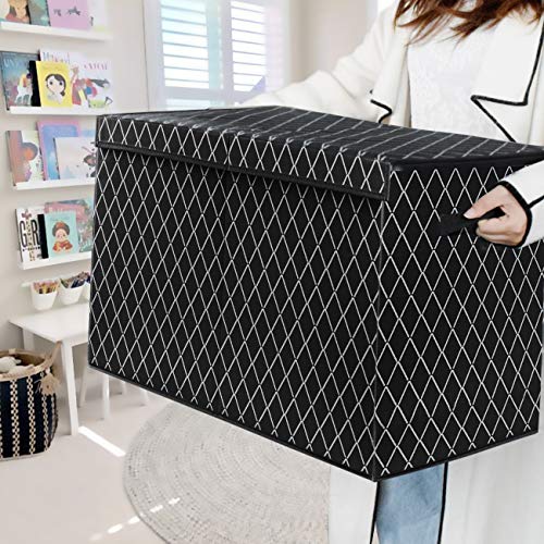 VERONLY Toy Chest Box Storage Bins for Boys Girls, Kids Large Collapsible Sturdy Container Organizer with Fabric Flip-Top Lid & Handles for Clothes, Blanket, Nursery, Playroom, Bedroom 24.5x13x16 (Black) - Image 4