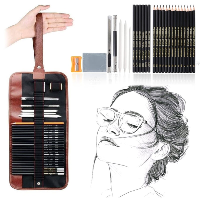 Kimee 29 Pieces Professional Sketching & Drawing Art Tool Kit with Graphite Pencils, Charcoal Pencils, Paper Erasable Pen, Craft Cutter (MARKING PEN PACK OF 29) - Image 3