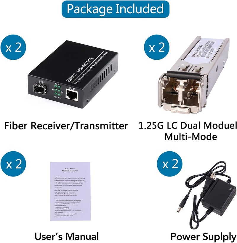 GESD A Pair of 1.25G/s Bidi Gigabit Multi-Mode Fiber Ethernet Media Converter with 2PCS Bidi SFP LC Dual Transceiver Module Included, 10/100/1000Base-Tx to 1000Base-SX SMF RJ45 to SFP Slot up to 550M - Image 2