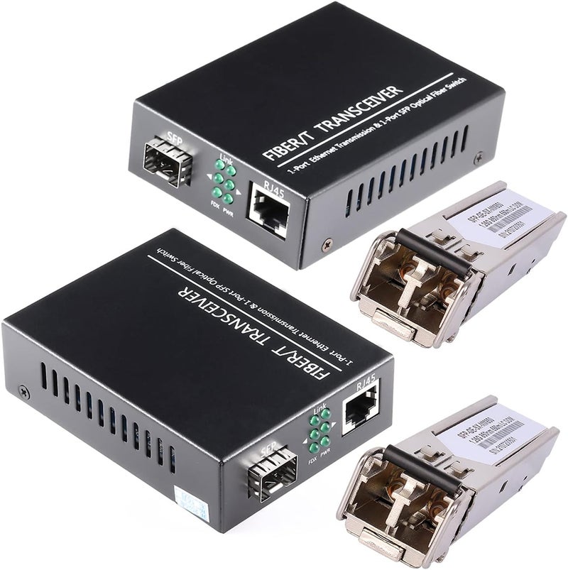 GESD A Pair of 1.25G/s Bidi Gigabit Multi-Mode Fiber Ethernet Media Converter with 2PCS Bidi SFP LC Dual Transceiver Module Included, 10/100/1000Base-Tx to 1000Base-SX SMF RJ45 to SFP Slot up to 550M - Image 1