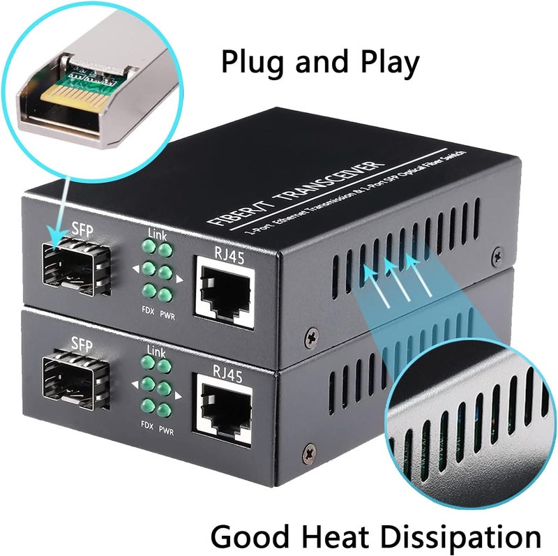 GESD A Pair of 1.25G/s Bidi Gigabit Multi-Mode Fiber Ethernet Media Converter with 2PCS Bidi SFP LC Dual Transceiver Module Included, 10/100/1000Base-Tx to 1000Base-SX SMF RJ45 to SFP Slot up to 550M - Image 4