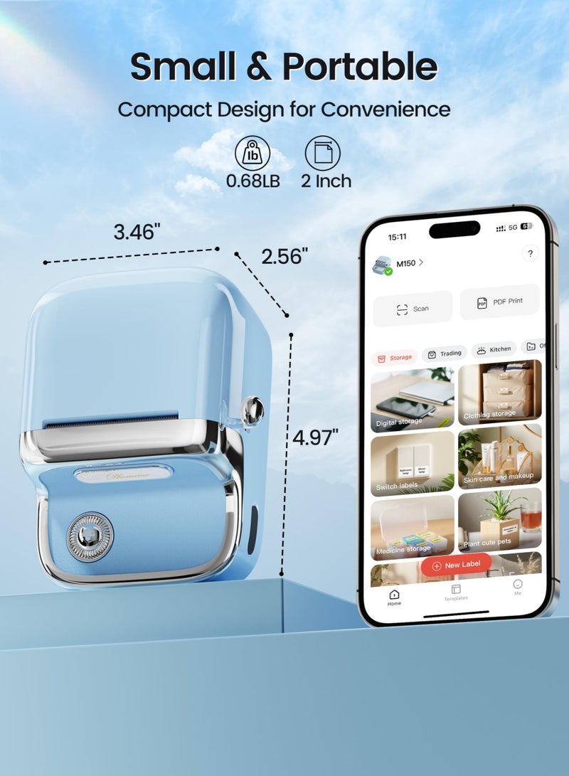 phomemo M150 Label Maker Machine, 2025 Upgraded Bluetooth Label Printer, 2" Themal Sticker Printer for Home Use & Small Business, Compatible with iOS & Android Phone, with 1 Pack 40x30mm Thermal Label - Image 2