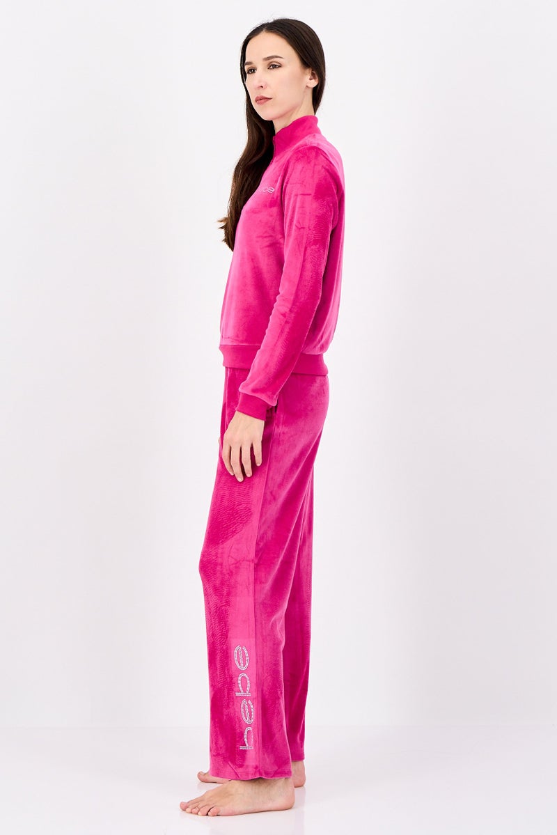 bebe Women 2 Pieces Sweatshirt And Pants Pajama Set, Fuchsia - Image 3
