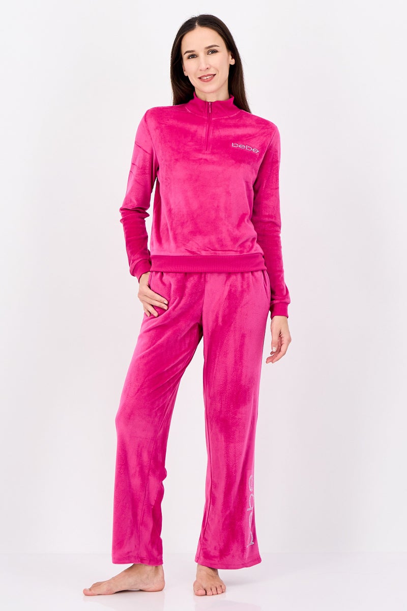 bebe Women 2 Pieces Sweatshirt And Pants Pajama Set, Fuchsia - Image 1