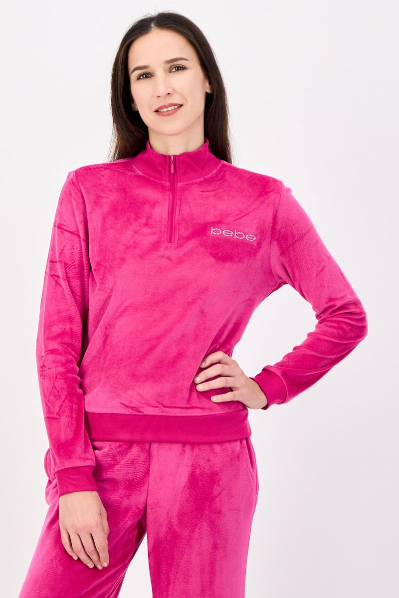 bebe Women 2 Pieces Sweatshirt And Pants Pajama Set, Fuchsia - Image 2