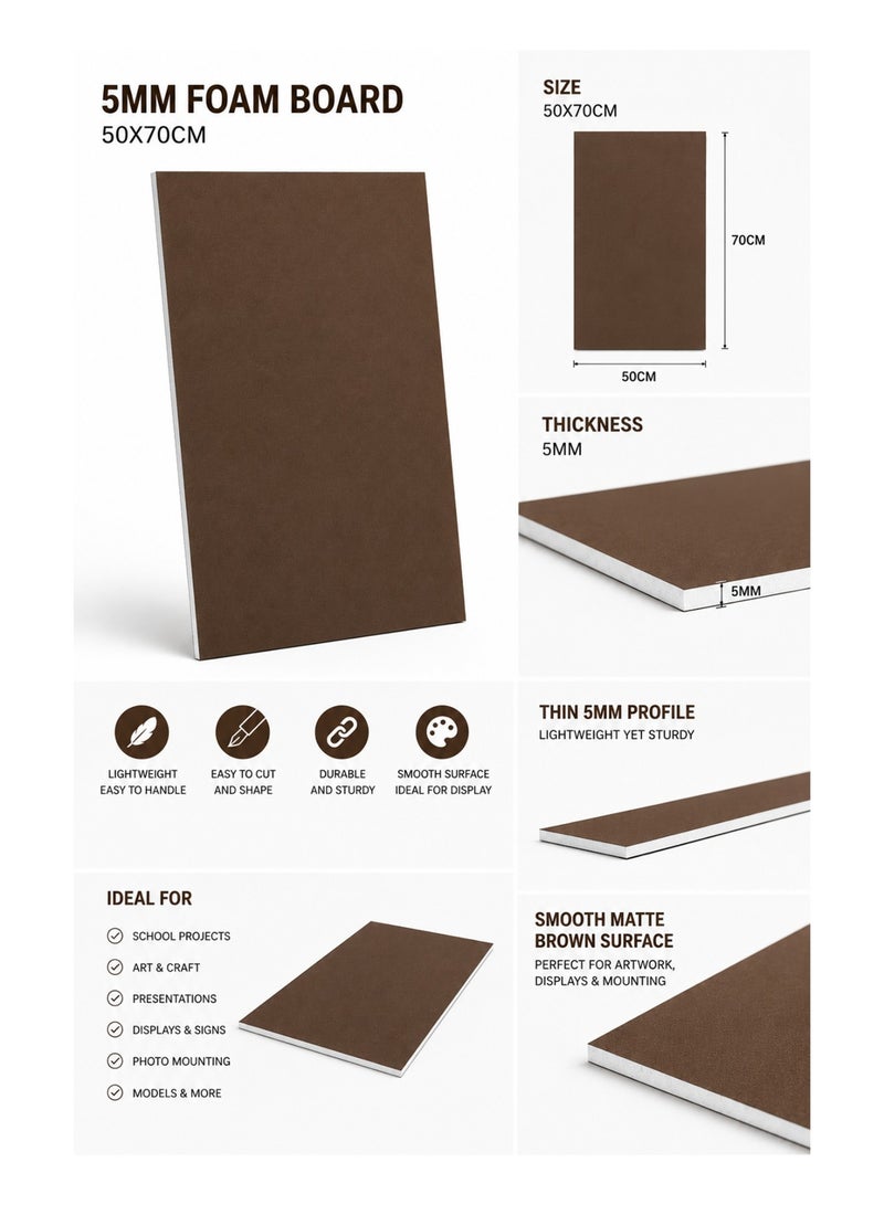 1-Piece 5mm Thick Foam Board For Craft And Illustration 50x70cm Size Brown - Image 2