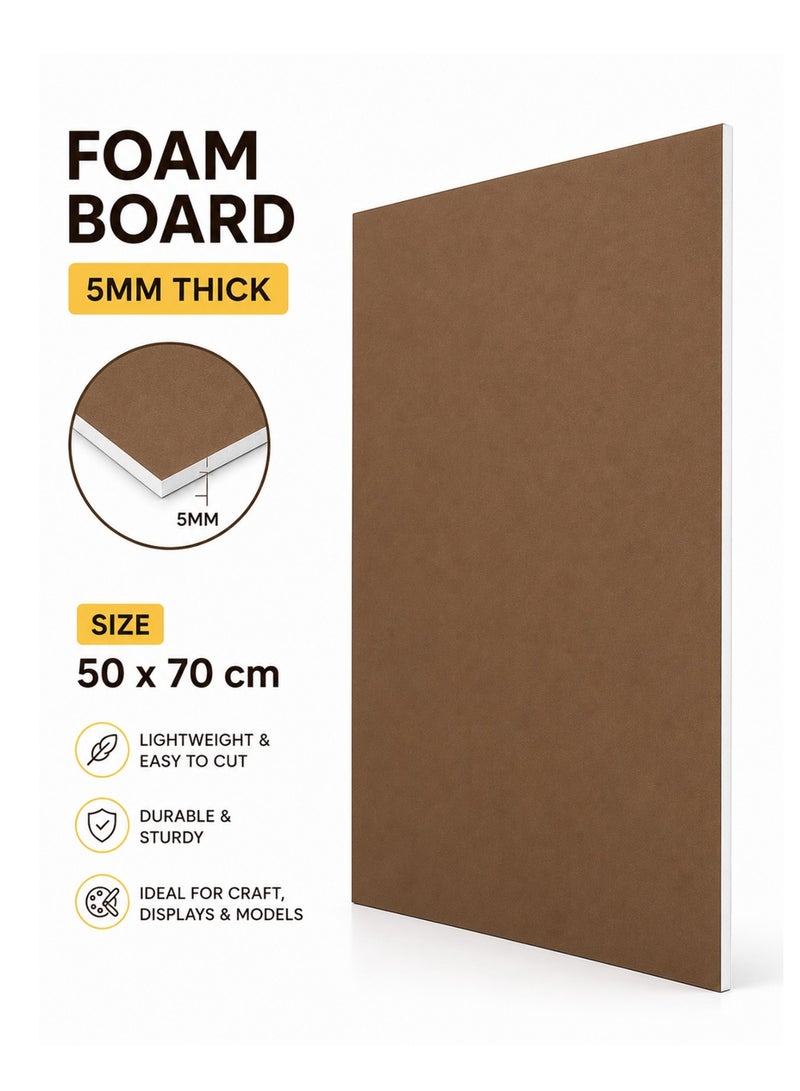 1-Piece 5mm Thick Foam Board For Craft And Illustration 50x70cm Size Brown - Image 1