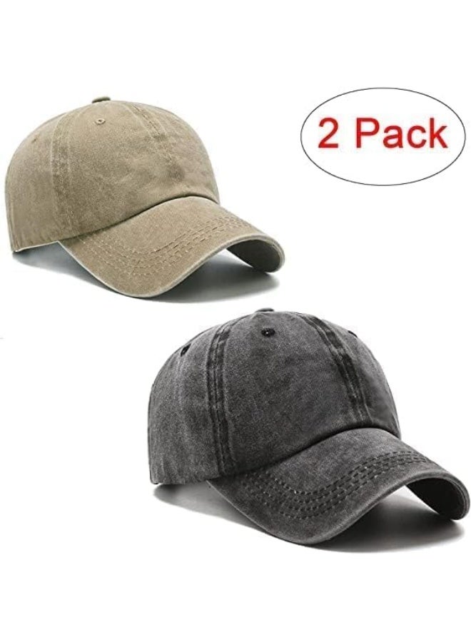 2 Pcs Unisex Baseball Cap, Cotton Vintage Washed Distressed Baseball Cap, Low Profile Unstructured Baseball Hat, Adjustable Dad Golf Hat for Men Women - Image 2