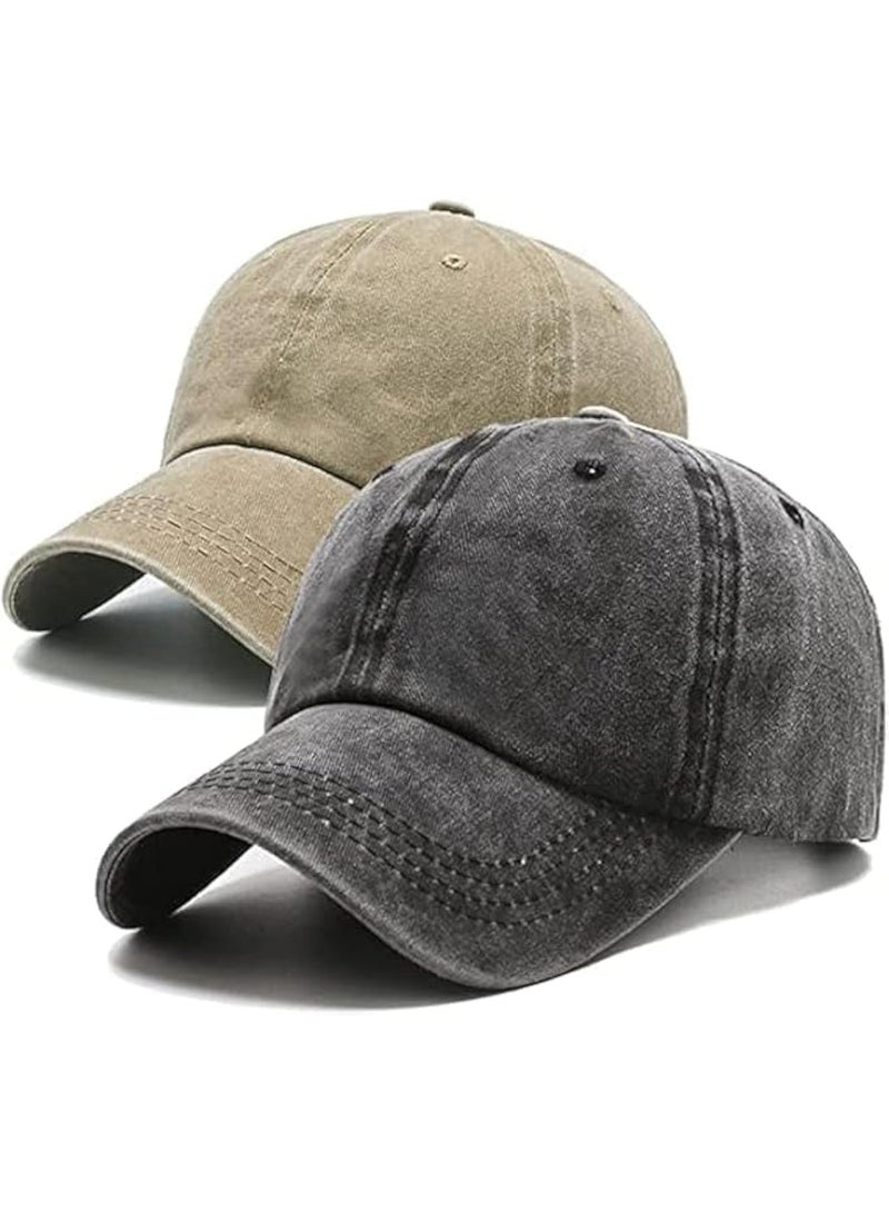 2 Pcs Unisex Baseball Cap, Cotton Vintage Washed Distressed Baseball Cap, Low Profile Unstructured Baseball Hat, Adjustable Dad Golf Hat for Men Women - Image 1