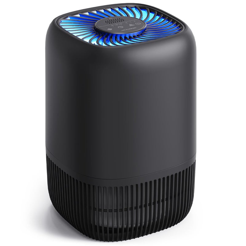 VOOPNU Air Purifiers for Office with H13 Quiet HEPA Filter Up to 1076 FtÂ² for Pet Family, Pollen, Smoke, Compact Air Cleaner with 3 Speeds, Timer, Aroma Quiet, 360Â°Intake, for Home Bedroom, Black - Image 1