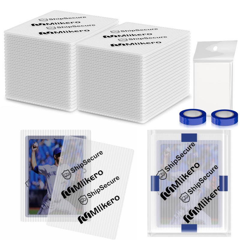 Mlikero 120 Pack Trading Card Shipping Protectors  3.5'' x 4.5'' Plastic Card Protector with Tape Rolls for Mailing Sports Cards - Image 1