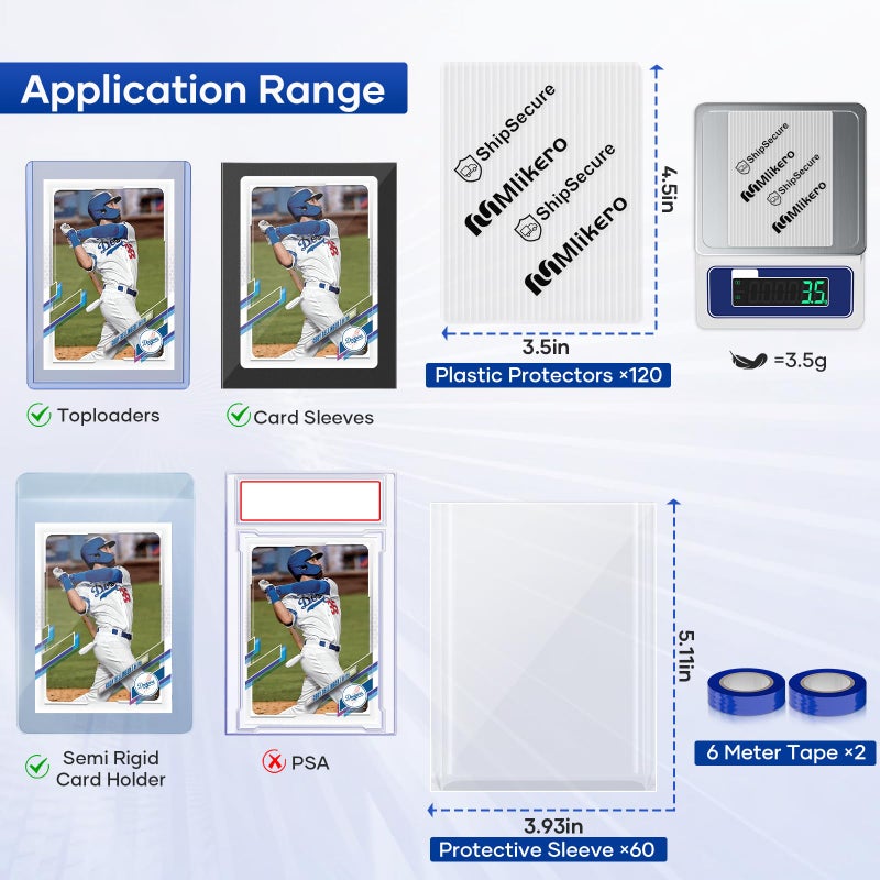 Mlikero 120 Pack Trading Card Shipping Protectors  3.5'' x 4.5'' Plastic Card Protector with Tape Rolls for Mailing Sports Cards - Image 4