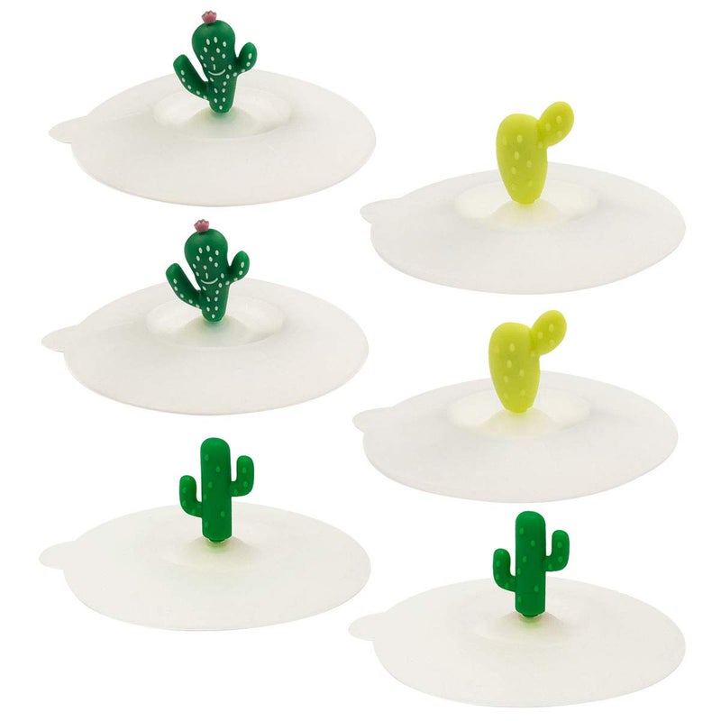 Wrapables Cactus Silicon Cup Lids AntiDust Airtight Mug Covers for Hot and Cold Beverages Set of 6