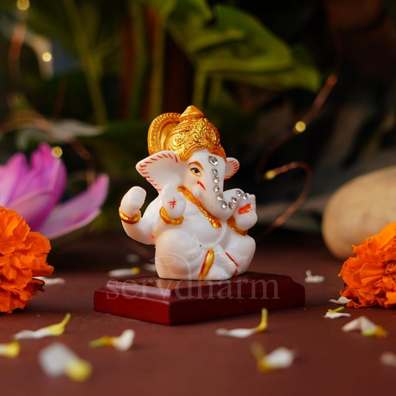 Servdharm Ganesh Ji Murti Idol Decorative Showpiece for Home Decor Car Dashboard Ganpati Murti Showpiece Home Temple Desk Pooja Item God Idols for Gifting (Mangal Ganesh with Padestal, 7 cm, 4.5 cm) - Image 2
