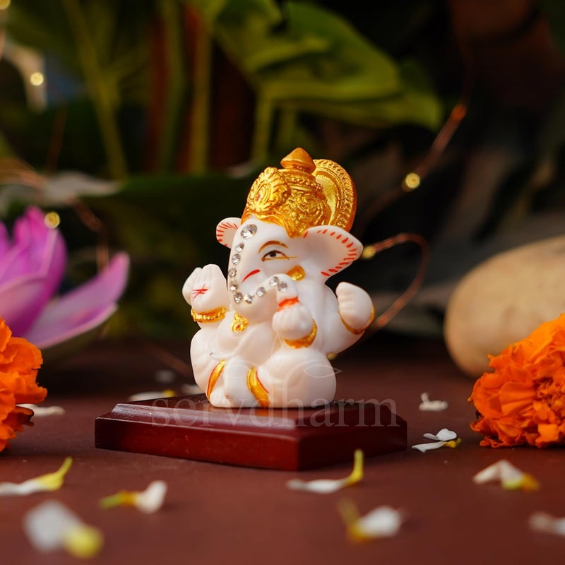 Servdharm Ganesh Ji Murti Idol Decorative Showpiece for Home Decor Car Dashboard Ganpati Murti Showpiece Home Temple Desk Pooja Item God Idols for Gifting (Mangal Ganesh with Padestal, 7 cm, 4.5 cm) - Image 3