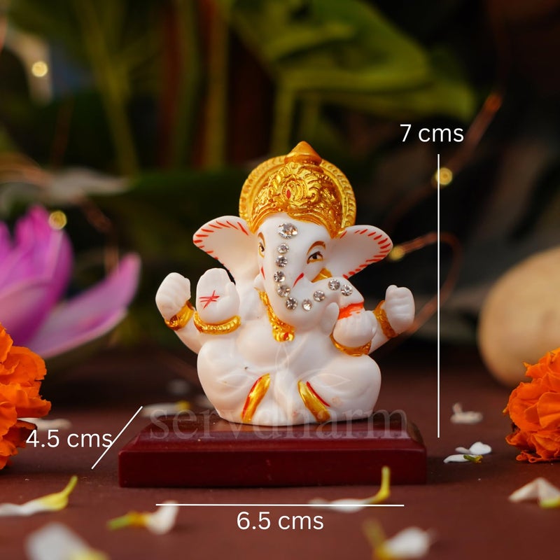 Servdharm Ganesh Ji Murti Idol Decorative Showpiece for Home Decor Car Dashboard Ganpati Murti Showpiece Home Temple Desk Pooja Item God Idols for Gifting (Mangal Ganesh with Padestal, 7 cm, 4.5 cm) - Image 5