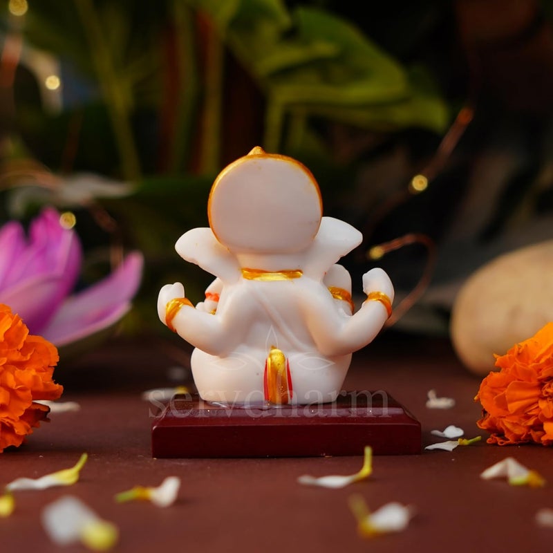 Servdharm Ganesh Ji Murti Idol Decorative Showpiece for Home Decor Car Dashboard Ganpati Murti Showpiece Home Temple Desk Pooja Item God Idols for Gifting (Mangal Ganesh with Padestal, 7 cm, 4.5 cm) - Image 4