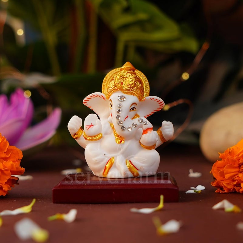 Servdharm Ganesh Ji Murti Idol Decorative Showpiece for Home Decor Car Dashboard Ganpati Murti Showpiece Home Temple Desk Pooja Item God Idols for Gifting (Mangal Ganesh with Padestal, 7 cm, 4.5 cm) - Image 1