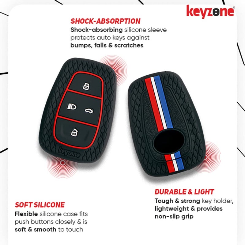 keyzone Striped Silicone Key Cover Compatible forPunch EV,Altroz,Nexon EV,Punch,Tigor EV,Safari,Tiago EV,Nexon,Harrier,Tiago,Tigor 4 Button Smart Key (Blue) - Image 4