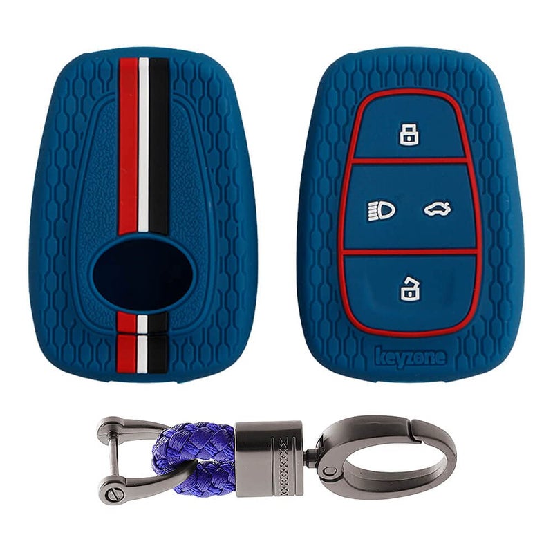keyzone Striped Silicone Key Cover Compatible forPunch EV,Altroz,Nexon EV,Punch,Tigor EV,Safari,Tiago EV,Nexon,Harrier,Tiago,Tigor 4 Button Smart Key (Blue) - Image 1