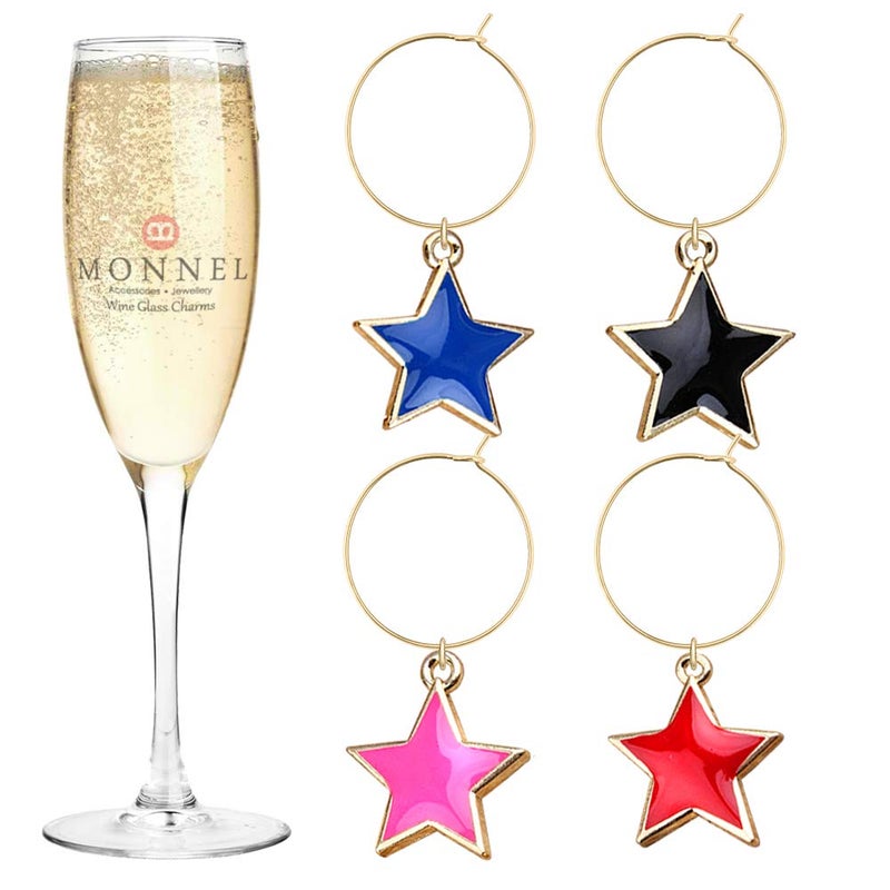 Monnel P453 Assorted Stars Wine Charms Glass Marker For Party With Velvet Bag- Set Of 4 - Image 1