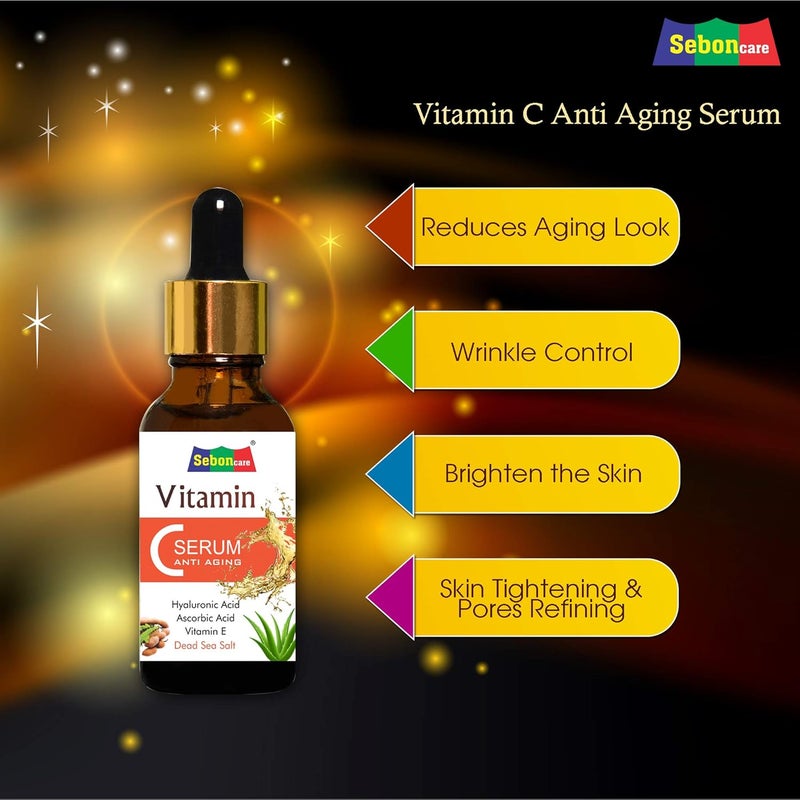 SebonCare SebonCare Vitamin C Serum for Face Enrich with Hyaluronic Acid Vitamin E Tamarind Extract Aloevera Extract Dead Sea Salt for Brightening Anti Ageing Wrinkle Control 30ml  - Image 3