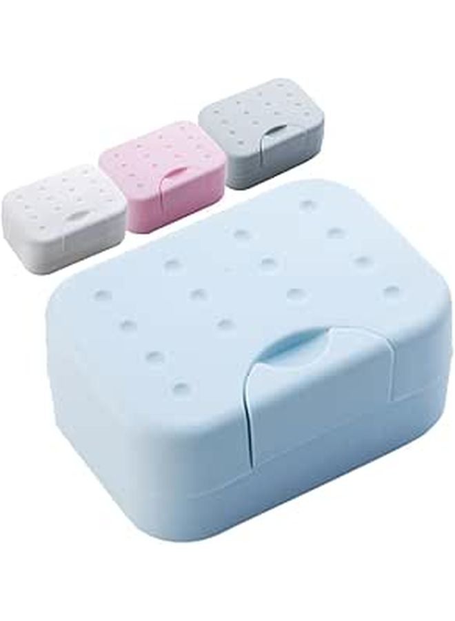 Leakproof Portable Soap Holder Set Of 4 With Lid Blue White Pink Gray - Image 1
