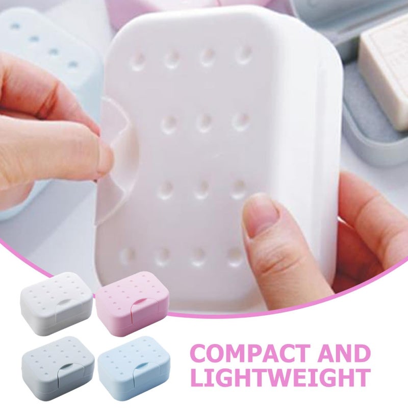 Leakproof Portable Soap Holder Set Of 4 With Lid Blue White Pink Gray - Image 4