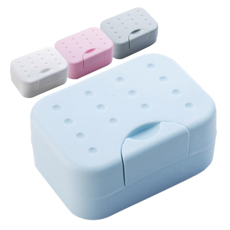 Leakproof Portable Soap Holder Set Of 4 With Lid Blue White Pink Gray - Image 2