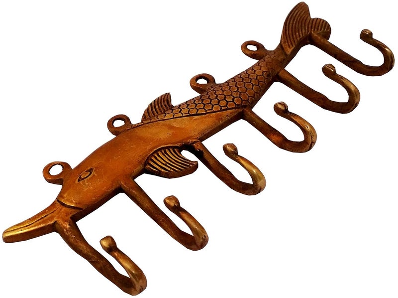 Purpledip Brass Wall Hook Fishy Affair Vintage Design Coat Clothes Hanger 11732 - Image 2