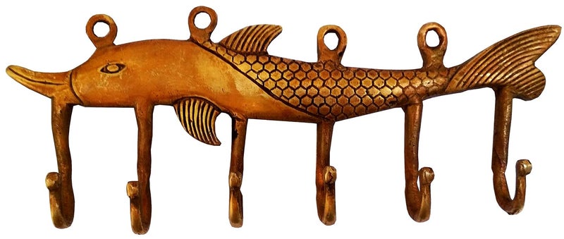 Purpledip Brass Wall Hook Fishy Affair Vintage Design Coat Clothes Hanger 11732 - Image 1