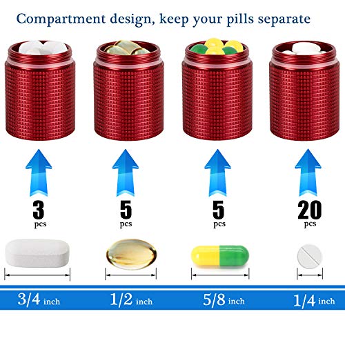 PPFISH EDC PPFISH 2 PCS Portable Daily Pill Case, 3 Compartments Aluminum Alloy Waterproof Pill Box Dispenser, Small Pocket Pill Container, Keychain Pill Fob, Travel Pill Holder for Men Women - Image 2