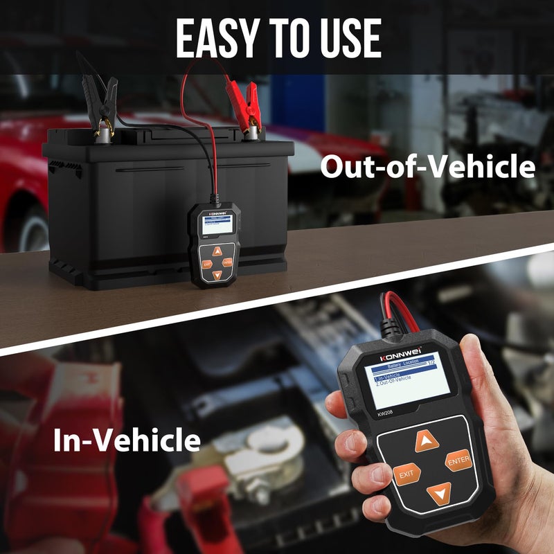 Konnwei مُختبر بطارية السيارة KONNWEI KW208 12V، مُختبر تحميل CCA من 100-2000، مُختبر مولد السيارات، محلل بطارية رقمي، مُختبر نظام الشحن والتشغيل للشاحنات والقوارب والدراجات النارية وسيارات الدفع الرباعي. - Image 5