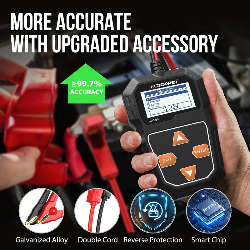 Konnwei مُختبر بطارية السيارة KONNWEI KW208 12V، مُختبر تحميل CCA من 100-2000، مُختبر مولد السيارات، محلل بطارية رقمي، مُختبر نظام الشحن والتشغيل للشاحنات والقوارب والدراجات النارية وسيارات الدفع الرباعي. - Image 3