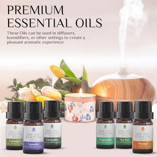 Pursonic Essential Oils Set - Top 6 Aromatherapy Blends Gift Set - 10ml 100% Pure Essential Oils for Diffusers, Home, Massage, & Bath (Eucalyptus,Lavender,Lemongrass,Orange,Peppermint,Tea Tree) - Image 5