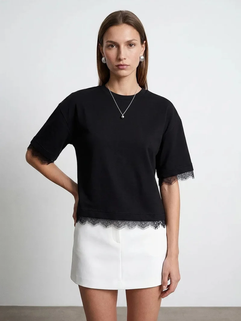 ديلفين DILVIN Women's Cotton Elastane Crew Neck T-Shirt