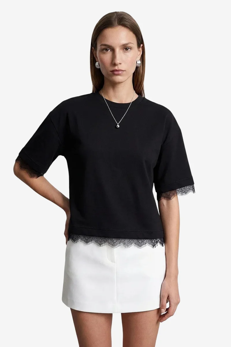 Dilvin Black DILVIN Women's Cotton Elastane Crew Neck T-Shirt for Women | Best Price UAE