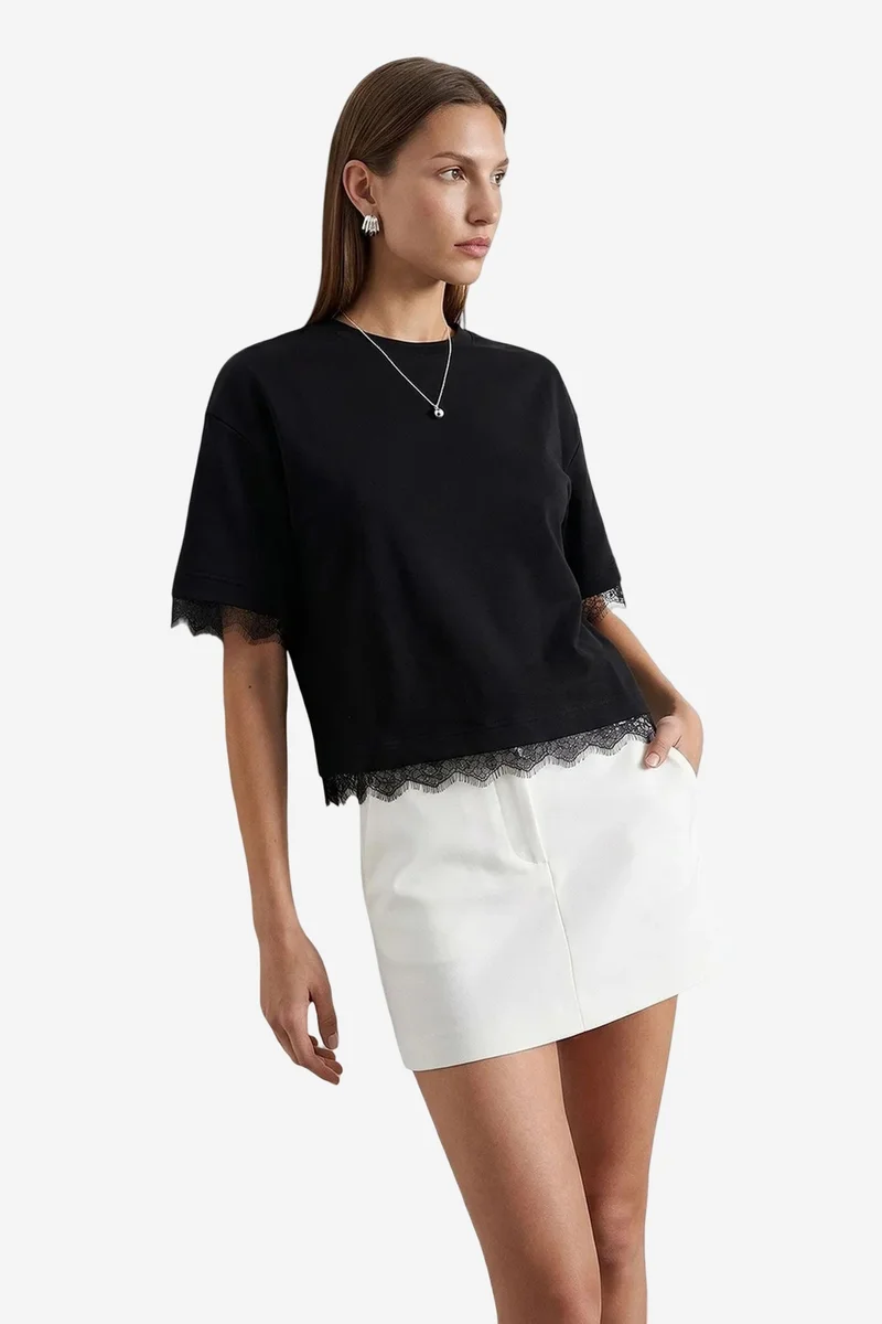 Dilvin Black DILVIN Women's Cotton Elastane Crew Neck T-Shirt for Women | Best Price UAE