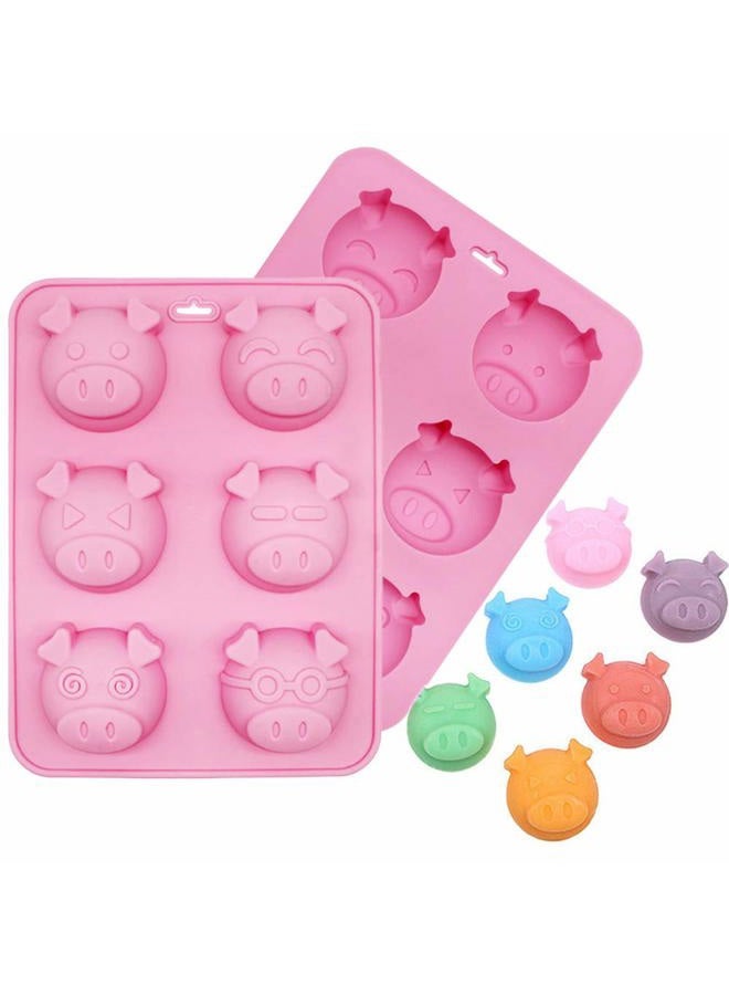 HiParty Hi-Party 2Pcs 6 Cavity Pig Cake Mold, Piggy Baking Pan Silicone Chocolate Candy Gummy Fat Bomb Jello Shot Mold Mini Soap Crayon Beeswax Melt Mold Ice Cube Trays - Image 1