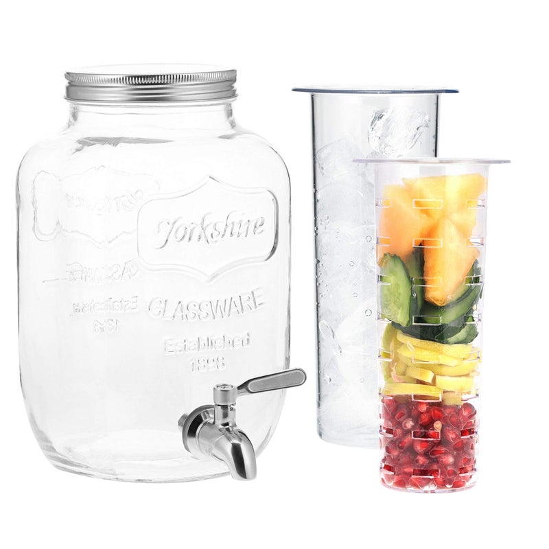 Navaris Glass Drink Dispenser with Spout - 4 L / 1 Gallon Mason Jar with Fruit & Ice Infuser - Beverage Fountain for Sweet Tea, Punch, Water, Cocktail - Drinks Pitcher For Parties - Image 1