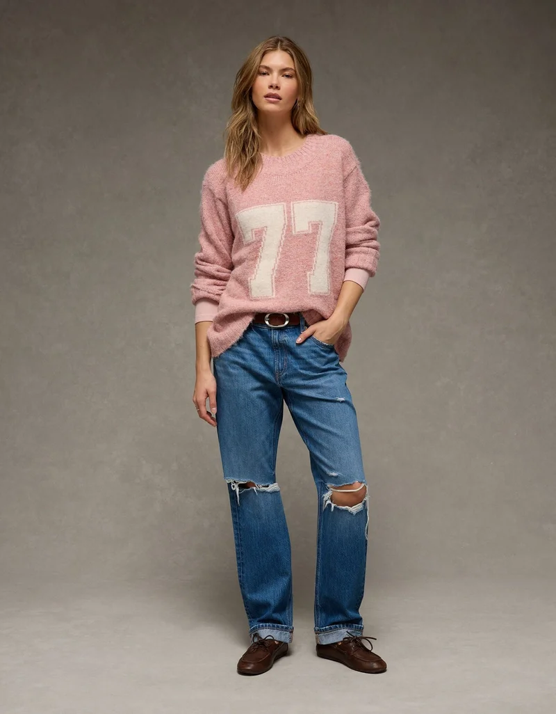 American Eagle  AE Oversized Faux Mohair Wide Cuff Sweater for Women | Best Price UAE