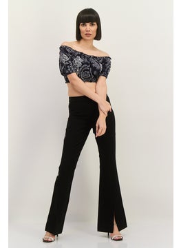 Lefties Women Off Shoulder Short Sleeve Allover Print Top, Navy  - Image 4
